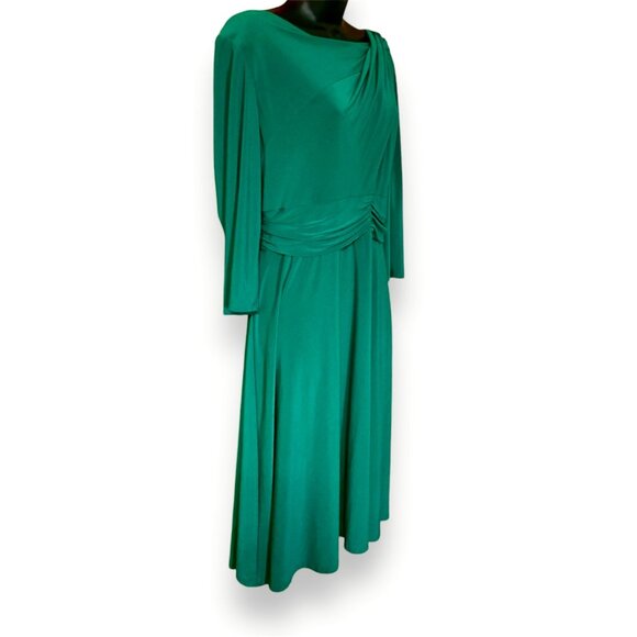 Serengeti Dress Emerald Green Twist Front Shoulder Long Sleeve Size Large Midi - Picture 6 of 13